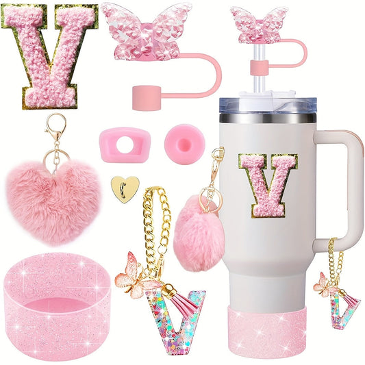 8pcs Cup Accessories for Cup 30oz 40oz Includes Butterfly Straw Cover Cap Silicone Boot Alphabet Handle Charm Initials Sticker 2pcs Spill Proof Stopper Heart Hook Love Plush Ball, Best for Christmas, Perfect for Thanksgiving SS69 15.69 V