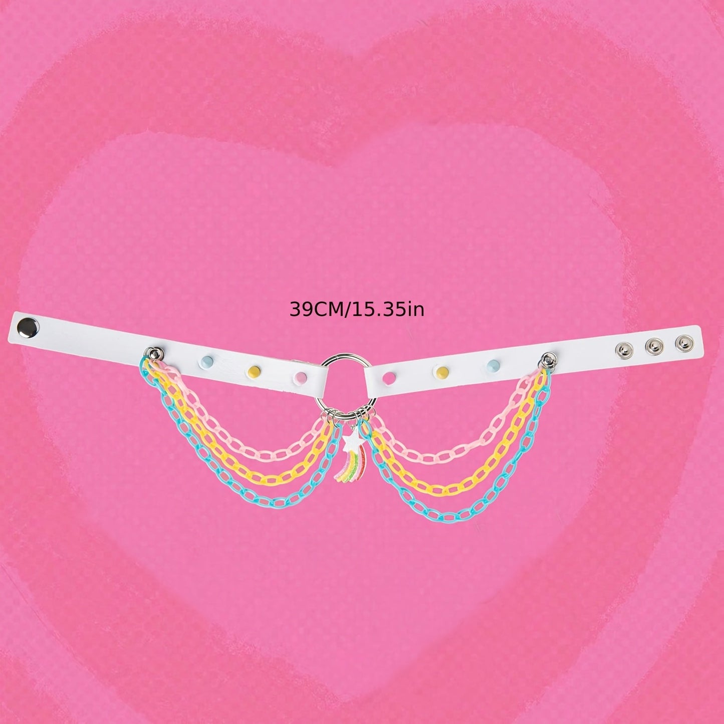 [Rainbow Choker Necklace for Party] Sweet and Edgy PU Leather Rainbow Choker Necklace - Perfect for Everyday and Party Wear SS69