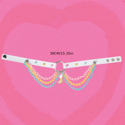 [Rainbow Choker Necklace for Party] Sweet and Edgy PU Leather Rainbow Choker Necklace - Perfect for Everyday and Party Wear SS69