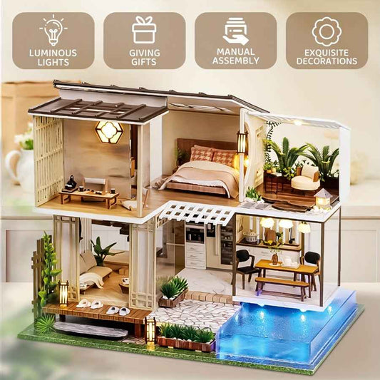 A Miniature Dollhouse Kit Featuring Furniture, a Wooden House Model Complete with a Dust Cover And a Music Box, Designed at a 1:24 Scale, Perfect As an Elegant Gift for Adult Friends Or Lovers on Their Birthday (Glue Not Incl