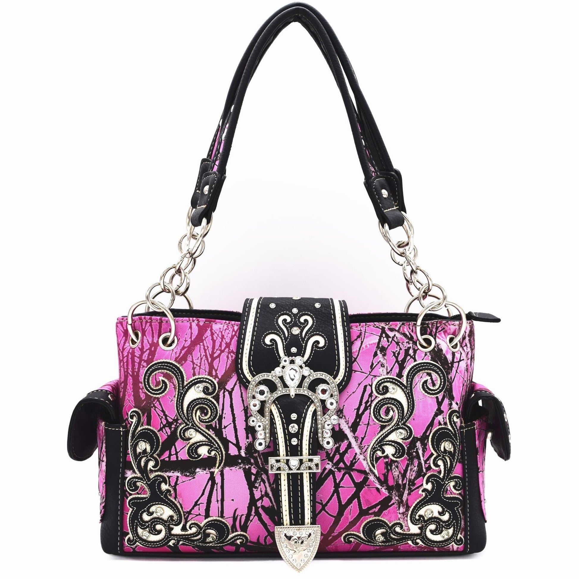 Camouflage Crown Buckle Western Style Purse Floral Shine Glow Country Handbag Women Shoulder Bag Crossbody Wallet Set SS69