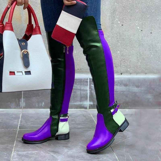 Women's Low Block Heel Boots with Side-Zip Closure & Color-Block Round Toe - Chunky Heel,  Upper, Rubber Sole - All-Black/Black-to-Ankle-Colored for Jeans/Pants - Versatile for Streetwear, Parties, - Easy On/Off Styles