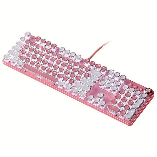 YINDIAO Pink Mechanical Keyboard with Cherry Switches - Retro Punk Design, Backlit Gaming Keyboard for Office & Home Use, Office Keyboard | Pink Keyboard | Nonslip Texture SS69