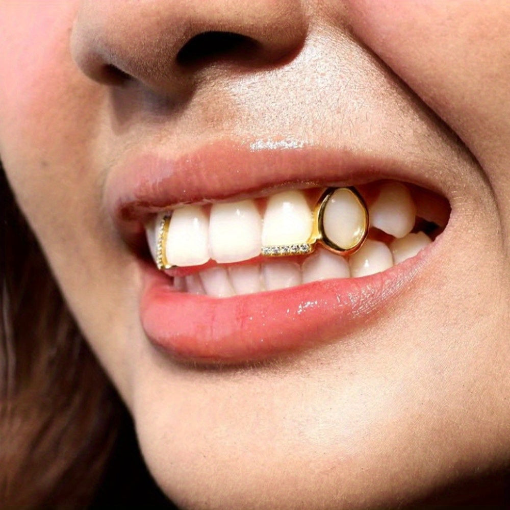 RAPIKING 2pcs Stylish Hip Hop Grillz - Punk Style, Cubic Zirconia Inlaid, Unisex Teeth Caps for Streetwear Fashion, Ideal Christmas & Carnival Gifts - SS69