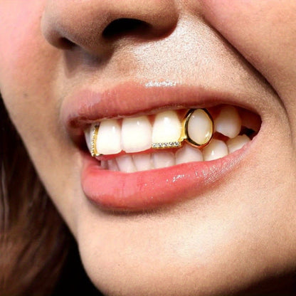 RAPIKING 2pcs Stylish Hip Hop Grillz - Punk Style, Cubic Zirconia Inlaid, Unisex Teeth Caps for Streetwear Fashion, Ideal Christmas & Carnival Gifts - SS69