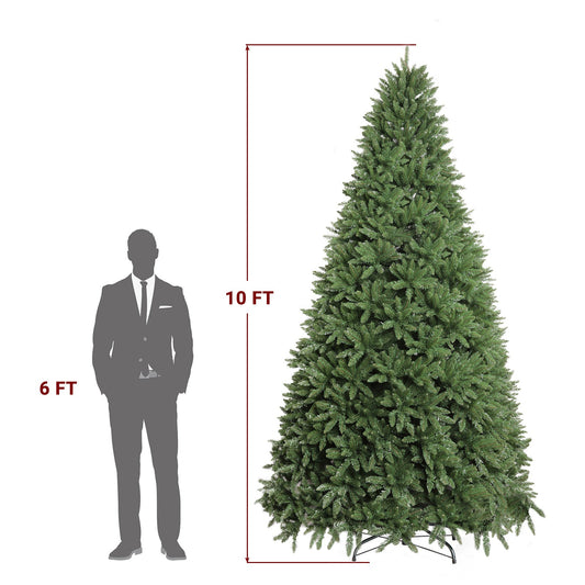 A 10-Foot Giant Pre-Lit Christmas Tree Featuring 5, 090 PVC Branches And a Sturdy Metal Stand, Perfect for Indoor Decoration. It Comes with 1, 200 Warm White Lights And 10 Colorful Modes, Suitable for Holiday Parties, Shops, SS69