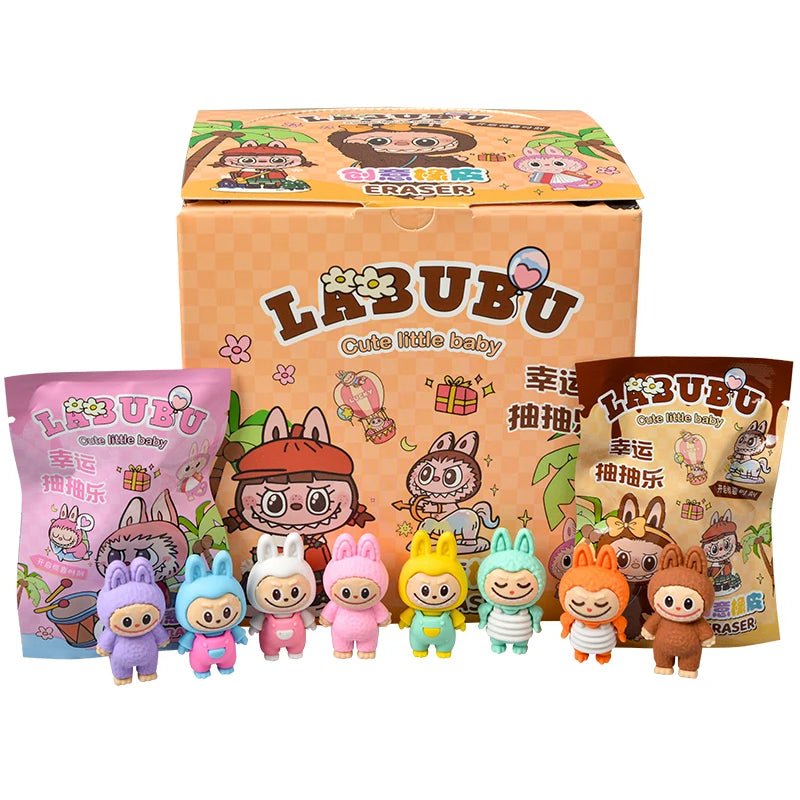 32Pcs/Set Blind Box Anime Sanrio CapyBara Labubu Stitch Figure Cartoon Eraser Model Doll Toy For Children's Gift - SS69