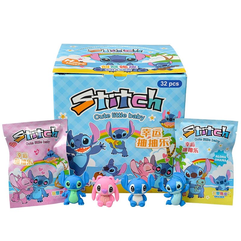 32Pcs/Set Blind Box Anime Sanrio CapyBara Labubu Stitch Figure Cartoon Eraser Model Doll Toy For Children's Gift - SS69