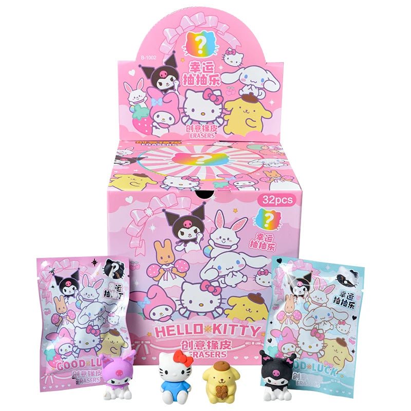 32Pcs/Set Blind Box Anime Sanrio CapyBara Labubu Stitch Figure Cartoon Eraser Model Doll Toy For Children's Gift - SS69