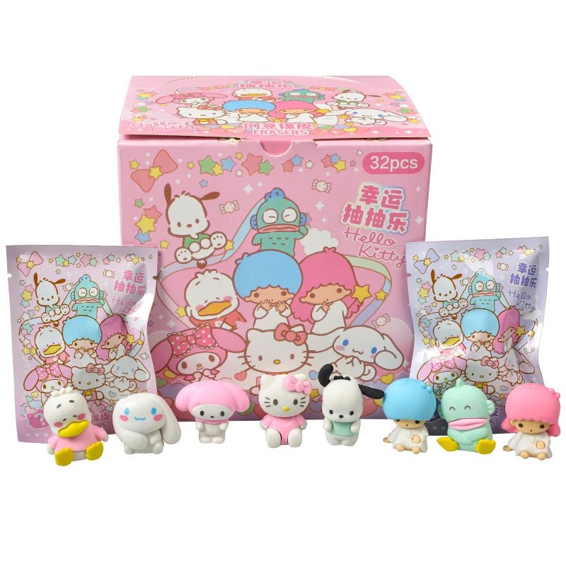 32Pcs/Set Blind Box Anime Sanrio CapyBara Labubu Stitch Figure Cartoon Eraser Model Doll Toy For Children's Gift - SS69