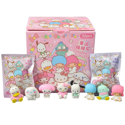 32Pcs/Set Blind Box Anime Sanrio CapyBara Labubu Stitch Figure Cartoon Eraser Model Doll Toy For Children's Gift - SS69