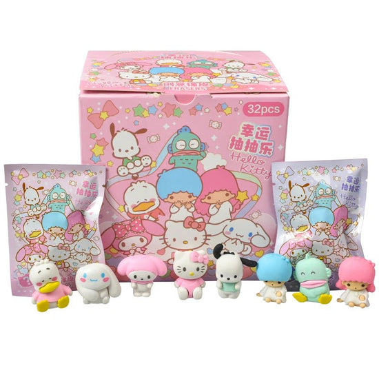 32Pcs/Set Blind Box Anime Sanrio CapyBara Labubu Stitch Figure Cartoon Eraser Model Doll Toy For Children's Gift - SS69