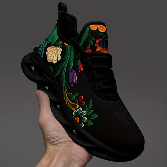 Women's Flower Detail Lace-up Blade Type Running Shoes, Lightweight Low Top Fashion Casual Sneakers, Women's Footwear SS69