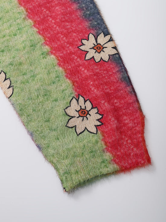 Valentine's Day Women's Mink Sweater - Cat Cartoon, White Flower Pattern, Casual Round Neck Long Sleeve Top SS69