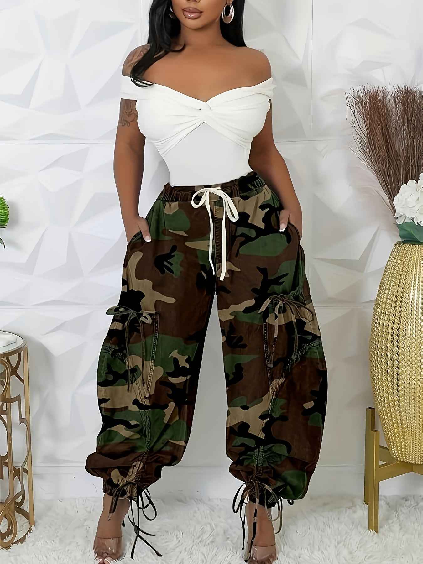 Womens Baggy Jeans Women'S Fashionable Drawstring Lace-up