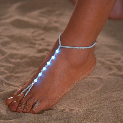 Boho Chic Adjustable Beaded Anklet with Glow-in-the-Dark Features - Summer Beach Vacation Foot Jewelry for Women, Resin Material, Perfect for Parties and Getaways, Vacation Accessory|Glowing Beads|Resin Construction, Beach Ac SS69