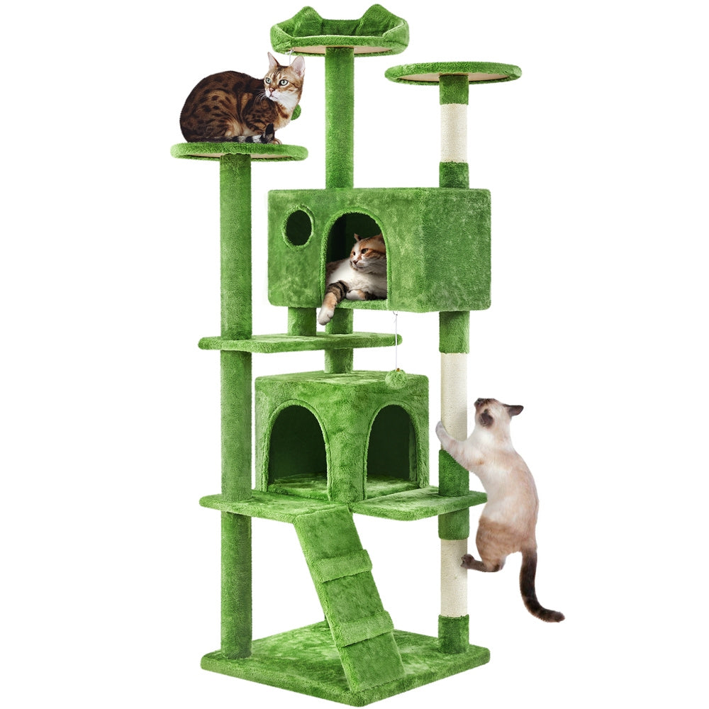 Costoffs Cat Tree 54in/70in/62in/80in/23.5in Cat Tower Condo with 2 Condos & 2 Dangling Balls & 3 Scratching Posts Large Cat House for for Kittens & Cats, Dark Gray/Light Gray/Beige/Black/Pink/Brown/Navy Blue/Green, Brown/W SS69