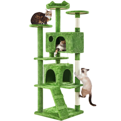 Costoffs Cat Tree 54in/70in/62in/80in/23.5in Cat Tower Condo with 2 Condos & 2 Dangling Balls & 3 Scratching Posts Large Cat House for for Kittens & Cats, Dark Gray/Light Gray/Beige/Black/Pink/Brown/Navy Blue/Green, Brown/W SS69