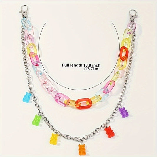 [Colorful Bear Chain Waist Jewelry] Bear Decor Pant Chain Candy Color Colorful Jean Chains Layered Bear Wallet Pocket Chains Acrylic Waist Jewelry For Women SS69