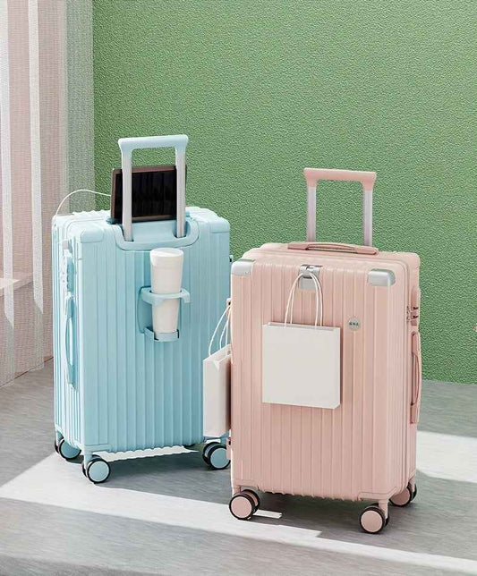 Christmas Gifts 20-Inch and Below Macaron Color Luggage with Cup Holder, USB Charging Port, Alloy Bumper Corners, Lightweight Carry-On Suitcase with Silent Spinner Wheels, TSA Lock, and Hook