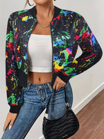 Casual Graffiti Print Long Sleeve - Bomber Jacket Zip Up Outerwear, Women's Clothing SS69