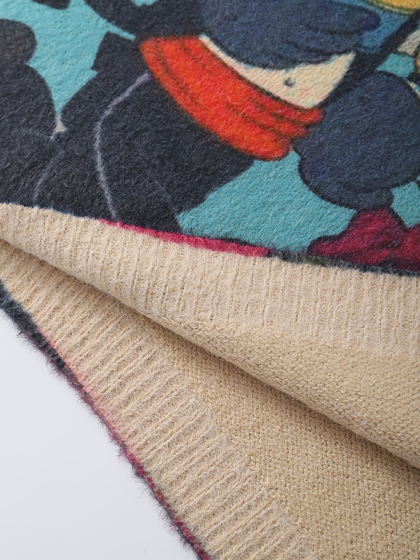 [Cartoon Sailor Graphic Sweater] Elegant Cartoon Sailor Graphic Mink Fleece Knit Sweater - Crew Neck Long Sleeve Pullover for Women, Machine Washable, Big Pattern, Casual SS69