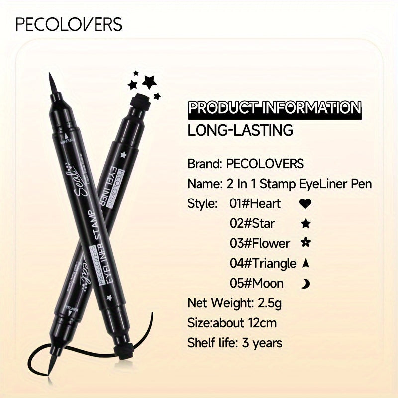 Black Liquid Eyeliner Pen | 1pc | 2-in-1 Double-Headed Moon Stamp Design | Quick Dry, Non-Smudge, Waterproof, Long-Lasting | Eye Makeup Cosmetic, Eye Makeup Essentials | Precision Eyeliner Application | Innovative Beauty Prod SS69