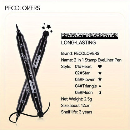 Black Liquid Eyeliner Pen | 1pc | 2-in-1 Double-Headed Moon Stamp Design | Quick Dry, Non-Smudge, Waterproof, Long-Lasting | Eye Makeup Cosmetic, Eye Makeup Essentials | Precision Eyeliner Application | Innovative Beauty Prod SS69