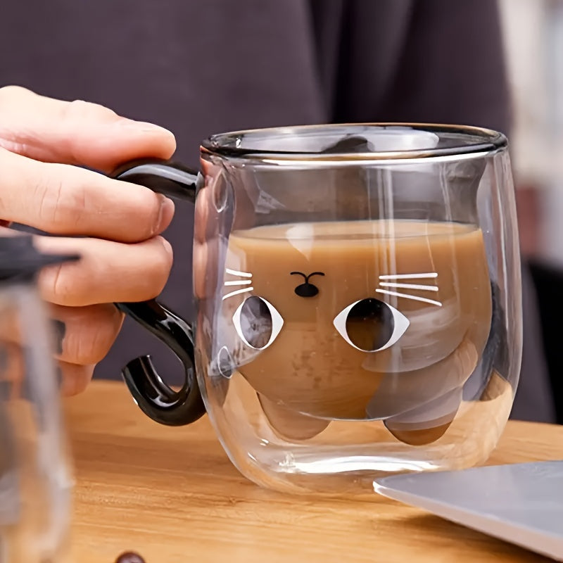 1 pc, cute kawaii cat coffee mug, insulated double wall glass, multi-purpose, reusable, perfect birthday/Christmas gift SS69 10.69 Cartoon