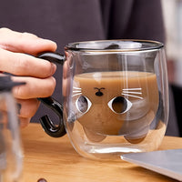 1 pc, cute kawaii cat coffee mug, insulated double wall glass, multi-purpose, reusable, perfect birthday/Christmas gift SS69 10.69 Cartoon