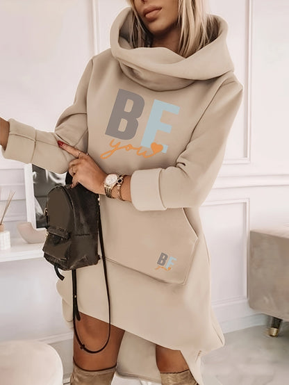 Women's Fashion Hooded Tunic Dress, 100% Polyester Knit Fabric, Geometric Pattern, Applique Detail, for Spring/Summer/Fall SS69