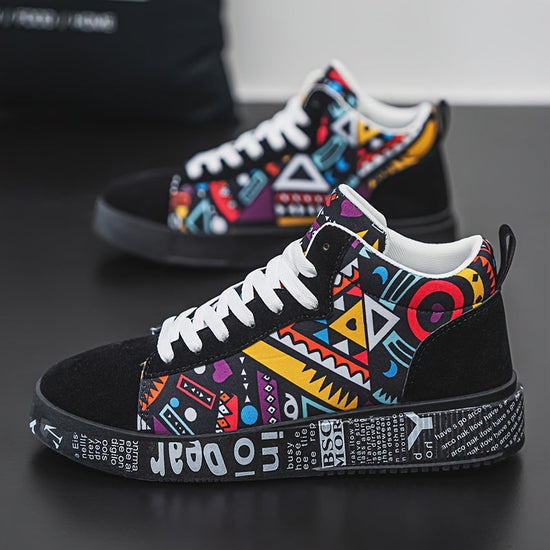 1 Pair of Unisex Casual Sports Shoes for Couples, Featuring Trendy Pattern Design, Slip-Resistant And Durable High-Top Skate Shoes, Suitable for Students to Wear in All Seasons. SS69