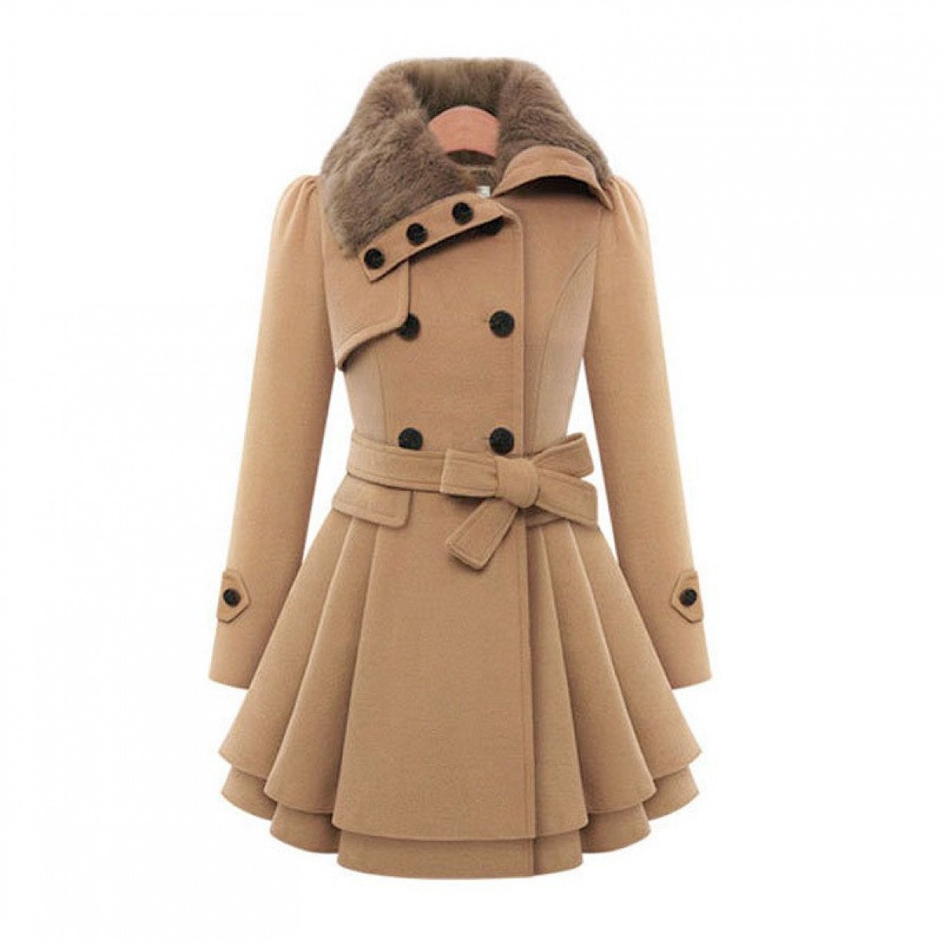 Plus Size Women's Fleece Winter Coat with Lapel Collar
