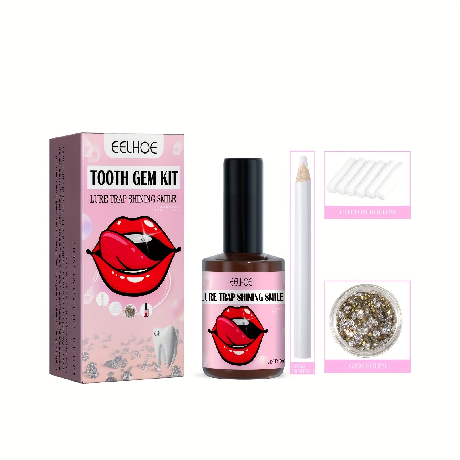 Crystal Tooth Diamond Kit with Glue And Curing Light - Easy to Install And Remove, Shiny Hip Hop Style Tooth Jewelry Stickers, A Choice Of Stones In A Variety Of Shapes, Perfect for Parties And Music Festivals - SS69