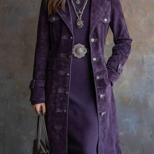 Long Trench Coat with Button Decorations for Women | Fashionable, Luxe Vintage Design, Suitable for Parties and High-End Social Events