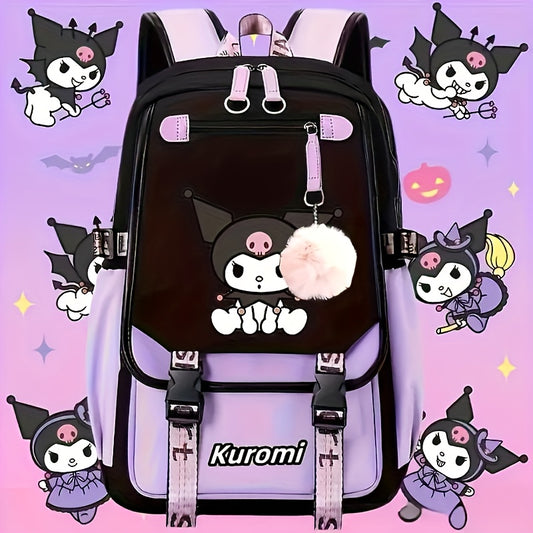 Sanrio for Kuromi Backpack - Black & Purple, with Multiple Compartments, Adjustable Straps, Lightweight, Casual Style, Ideal for Travel, Hiking, Sports, And University Use, Casual Backpack | Playful Design | Durable Oxford Fa