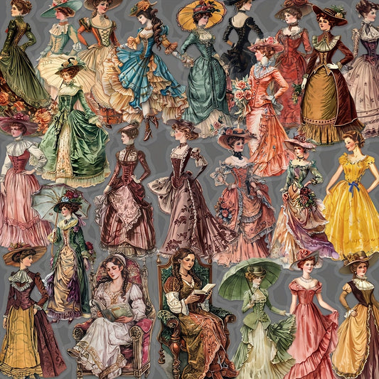 50pcs YWWBLD Vintage European & American Character Stickers - Transparent, Matte Finish, Polyethylene Terephthalate, Self-Adhesive for Scrapbooking, Luggage & Room Decorations SS69