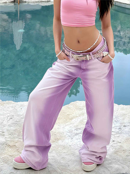 Women's 3pcs Novelty Pants, Macaron Color, 2025 Fall/winter New Arrival, High-waisted Straight-leg Jeans, And Loose Fit, Extremely Versatile, Comfortable And Body-hugging, Suitable for s And Casual Occasions