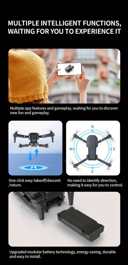 E88 Pro Version 2025 HD Dual Camera Drone with Screen Control - No Cellphone Required, One-Key Takeoff, Wi-Fi App Control, USB Charging, Durable & Reliable, Ideal for Beginners, Perfect Gift for Outdoor Camping and Vloggin SS69