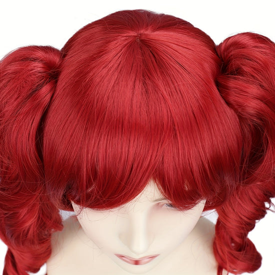 Women's Heat-Resistant Synthetic Fiber Curly Red Wig with Blonde Roots & Red Balloon-Style Hair - Scary Clown Costume for Halloween, Circus, Cosplay - Comfortable & Easy-Care Wavy Hair Design, Vibrant -Lasting Color, Versatil SS69