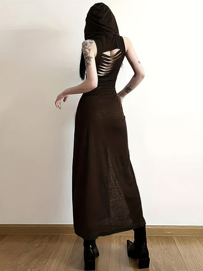 European and American hot wasteland style hooded sleeveless dress SS69