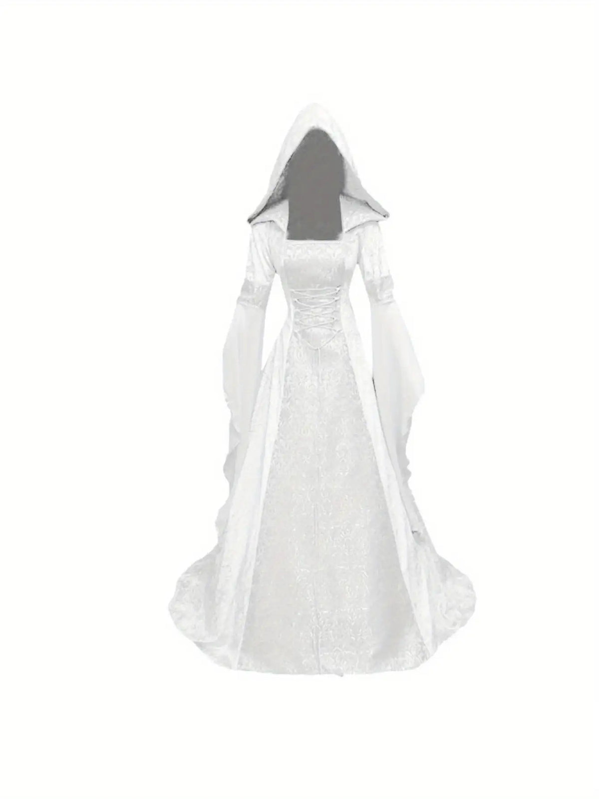 Women's Medieval Renaissance Wedding Dress & Costume - Off-Shoulder/Boat Neck Hooded Waist A-Line Dress with Slim-Fit Bodice & Flowing Train, Machine Washable Renaissance Faire Outfit for Renaissance-Themed Events, Weddings,