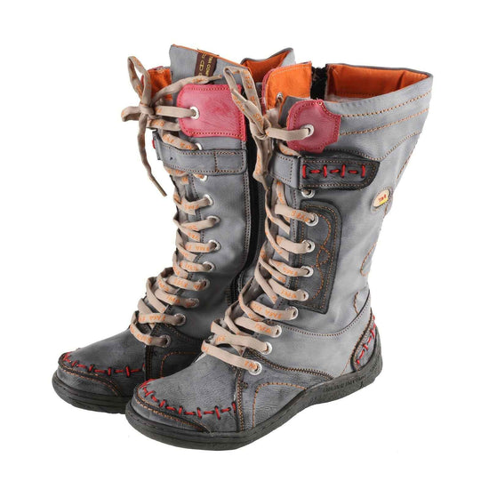 TMA EYES Women'S Winter Snow Boots, Vintage Casual Fashion with Hand-Stitched Detail, Lace-Up & Side Zipper, Warm Fleece-Lined, Thickened Outdoor Boots, Plain Toe, Split Cow Leather & Microfiber Upper, Pig Split Leather Inner