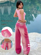 Women's 3pcs Novelty Pants, Macaron Color, 2025 Fall/winter New Arrival, High-waisted Straight-leg Jeans, And Loose Fit, Extremely Versatile, Comfortable And Body-hugging, Suitable for s And Casual Occasions