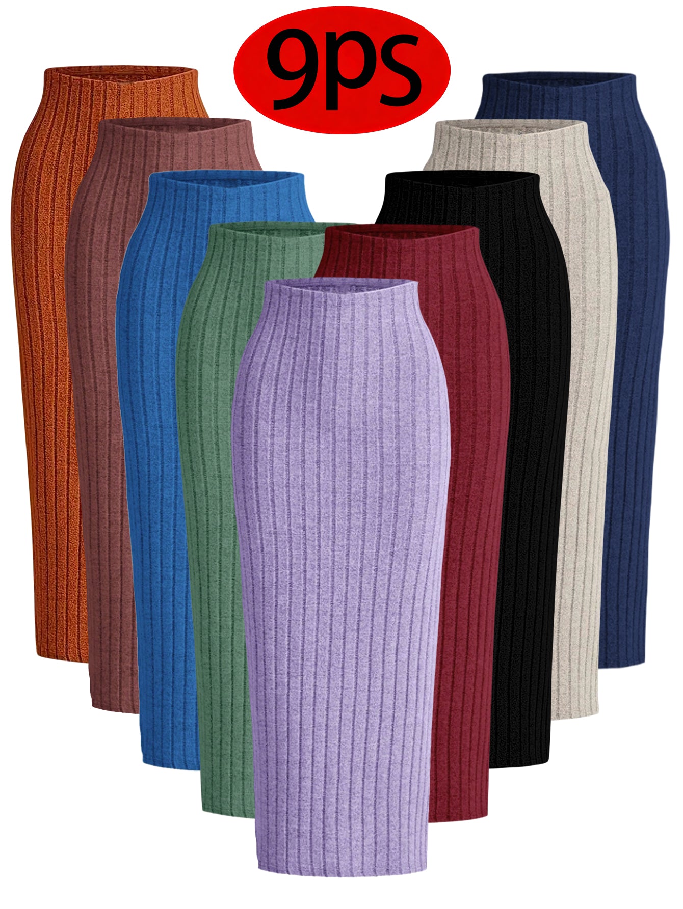 Plus Size Bodycon Pencil Skirt - Stretchy Polyester, 9 Colors
