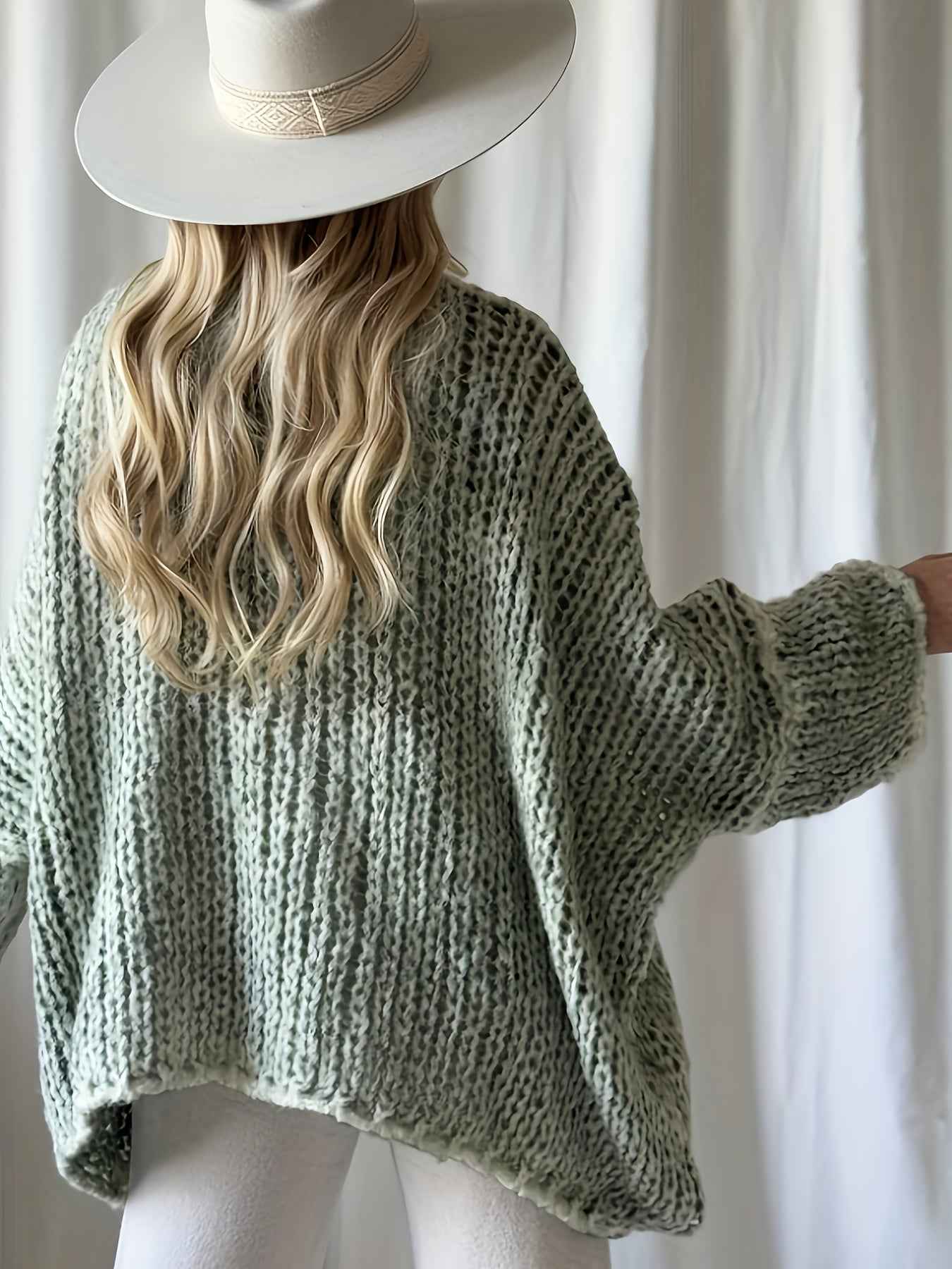 Plus Size, Women's Plus Size Oversized V-Neck Sweater - Winter Warm Solid Color Pullover, Elegant Casual Loose Fit Sweaters for Fall/Winter Layering, Hand Washable Cozy Blouse