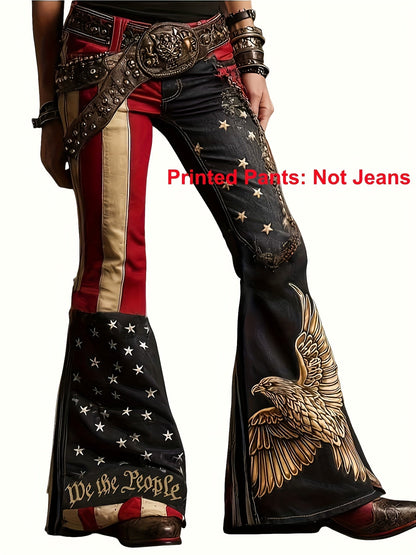 Printed Pants -Not Denim Fabric Women's Elegant Bohemian Denim-Style Floral Print Straight Leg Trousers - All-Season Comfort, Classic Five-Pocket Design with Belt Loops & Button Closure, Durable Fabric for Casual & Semi-Forma SS69