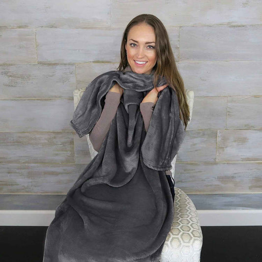 Travel Blanket and Pillow - Ultra-Soft, Compact & Lightweight, 65x40 Inches, with Carry Case, Luggage Sleeve & Backpack Clip for Airplane Comfort