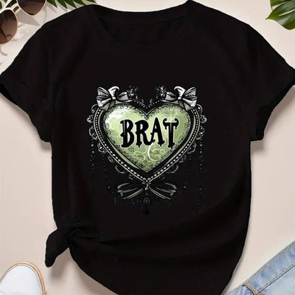 Women's Plus Size Green Heart-Shaped T-Shirt - Soft, Breathable, Comfortable for Sports & Casual Wear SS69 11.69 Black / XXL