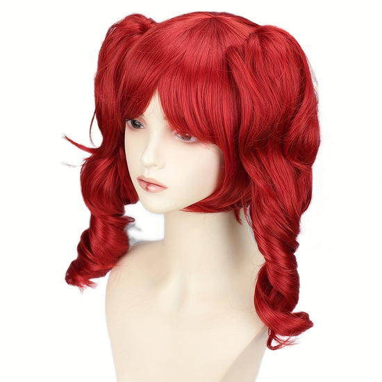 Women's Heat-Resistant Synthetic Fiber Curly Red Wig with Blonde Roots & Red Balloon-Style Hair - Scary Clown Costume for Halloween, Circus, Cosplay - Comfortable & Easy-Care Wavy Hair Design, Vibrant -Lasting Color, Versatil SS69
